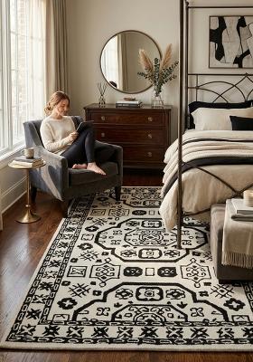 Saffron Rugs Hand Tufted Ivory Geometric Oriental Rectangular Wool Area Rug