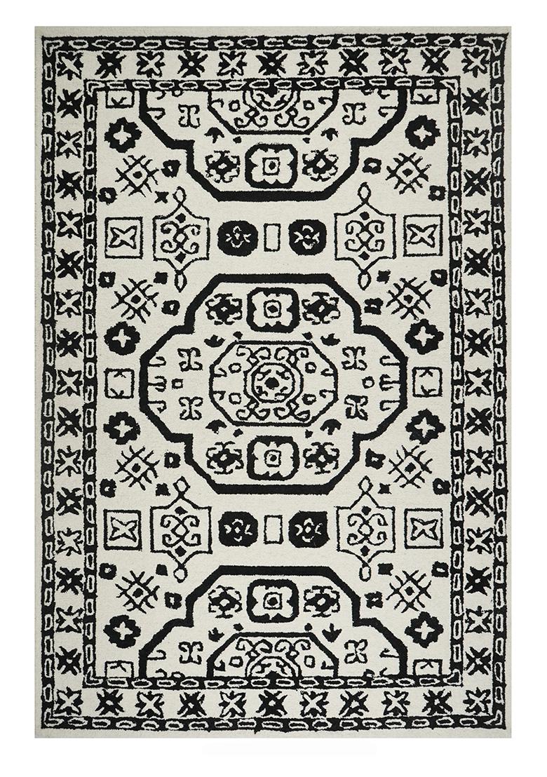 Saffron Rugs Hand Tufted Ivory Geometric Oriental Rectangular Wool Area Rug - Indya