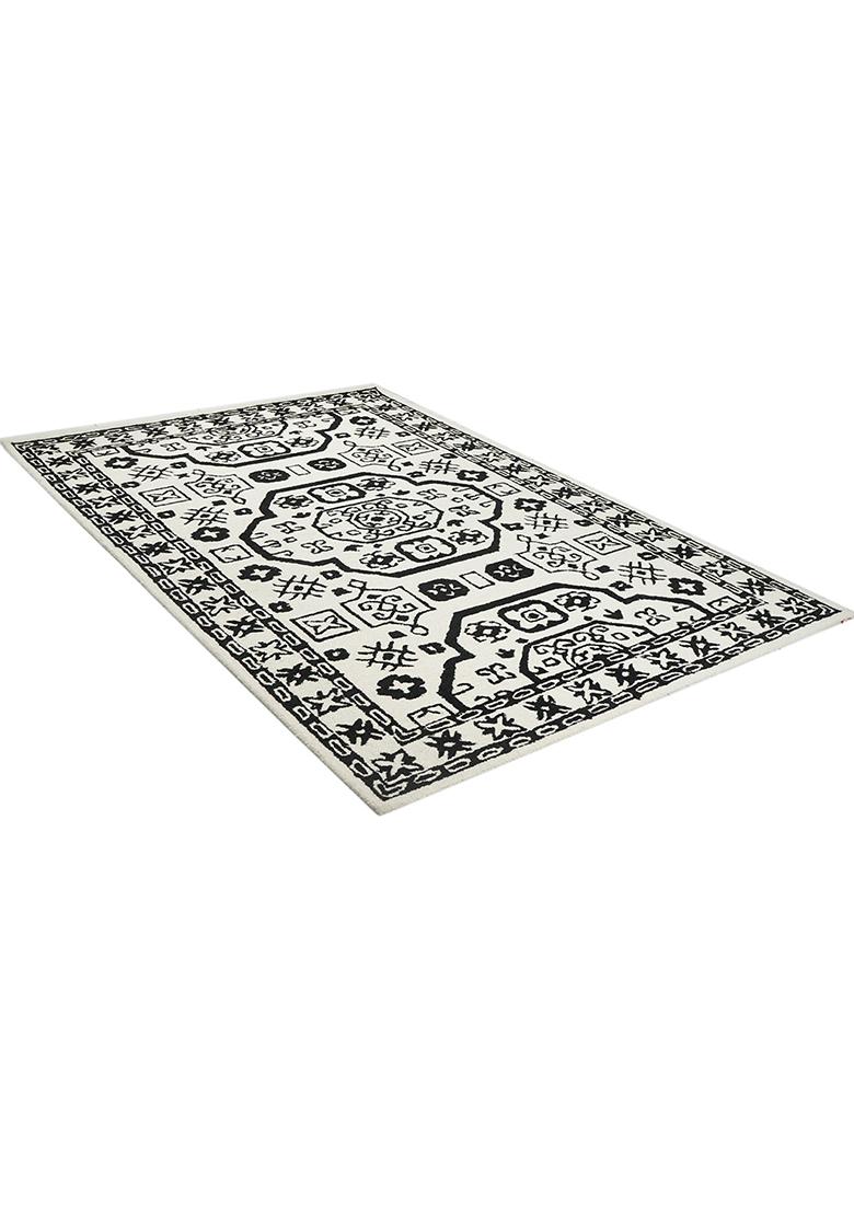 Saffron Rugs Hand Tufted Ivory Geometric Oriental Rectangular Wool Area Rug - Indya