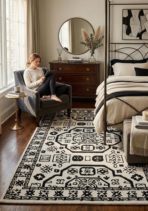 Saffron Rugs Hand Tufted Ivory Geometric Oriental Rectangular Wool Area Rug