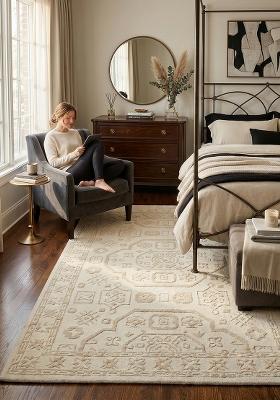 Saffron Rugs Hand Tufted Ivory Geometric Oriental Rectangular Wool Area Rug