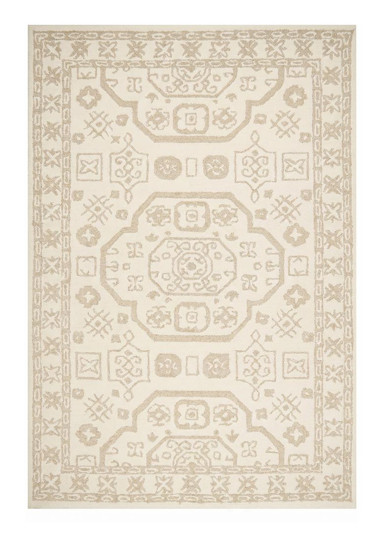 Saffron Rugs Hand Tufted Ivory Geometric Oriental Rectangular Wool Area Rug - Indya