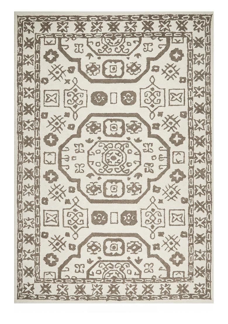 Saffron Rugs Hand Tufted Ivory Geometric Oriental Rectangular Wool Area Rug - Indya