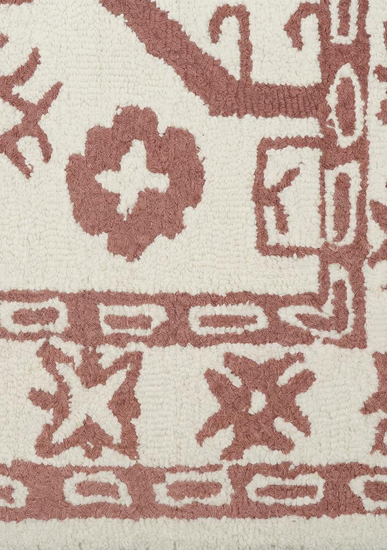 Saffron Rugs Hand Tufted Ivory and Dusty Rose Geometric Oriental Rectangular Wool Area Rug - Indya