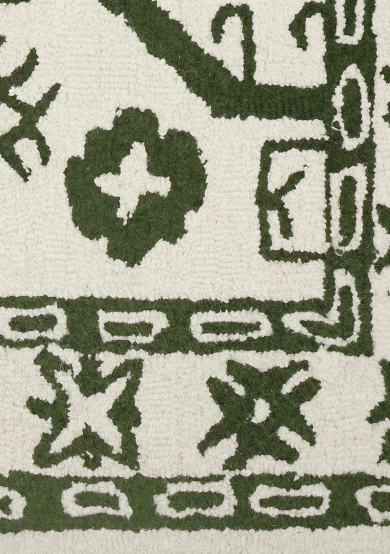 Saffron Rugs Hand Tufted Ivory and Green Geometric Oriental Rectangular Wool Area Rug - Indya