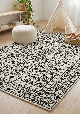 Saffron Rugs Hand Tufted Ivory Geometric Oriental Rectangular Wool Area Rug