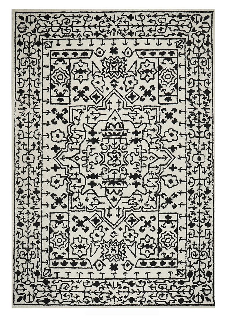 Saffron Rugs Hand Tufted Ivory Geometric Oriental Rectangular Wool Area Rug - Indya