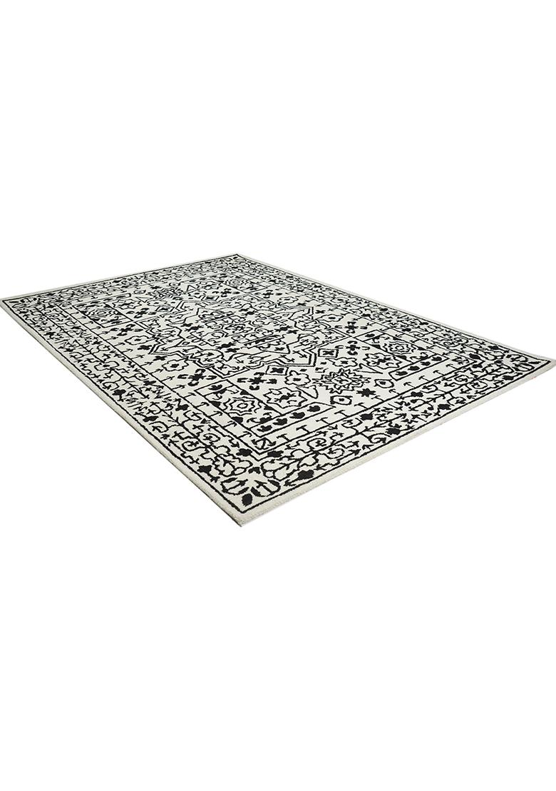 Saffron Rugs Hand Tufted Ivory Geometric Oriental Rectangular Wool Area Rug - Indya