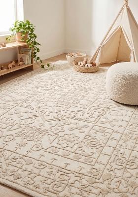 Saffron Rugs Hand Tufted Beige Geometric Oriental Rectangular Wool Area Rug