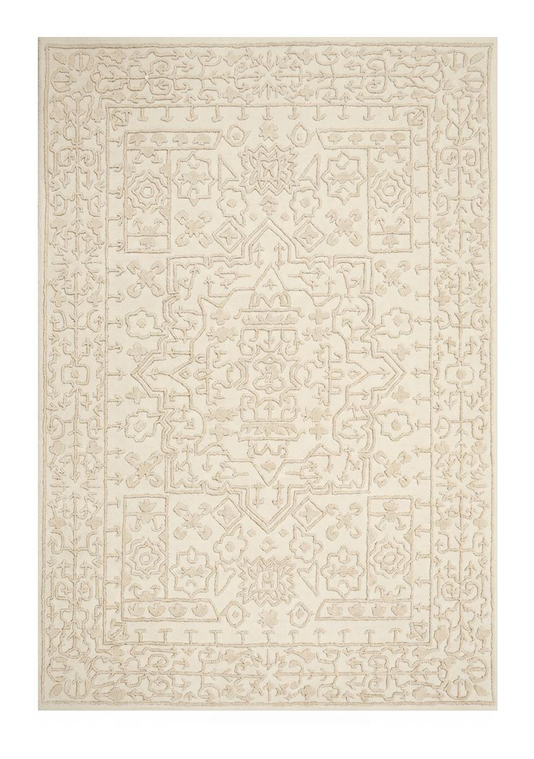 Saffron Rugs Hand Tufted Beige Geometric Oriental Rectangular Wool Area Rug - Indya