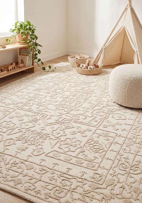 Saffron Rugs Hand Tufted Beige Geometric Oriental Rectangular Wool Area Rug