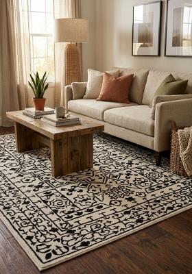 Saffron Rugs Hand Tufted Ivory Cream Geometric Transitional Rectangular Wool Area Rug