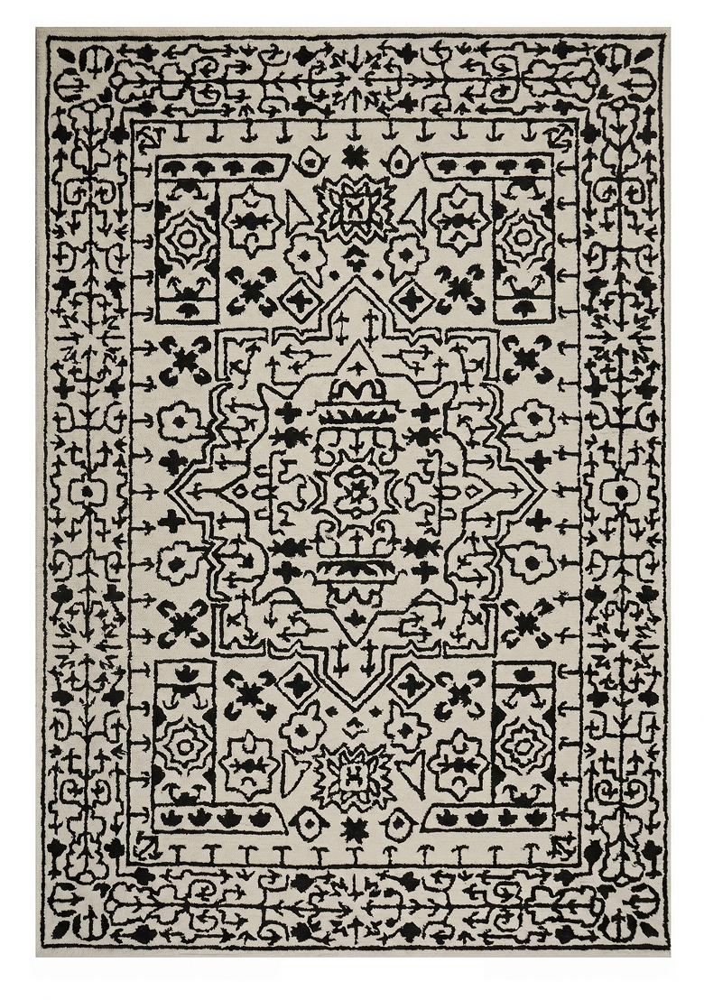 Saffron Rugs Hand Tufted Ivory Cream Geometric Transitional Rectangular Wool Area Rug - Indya