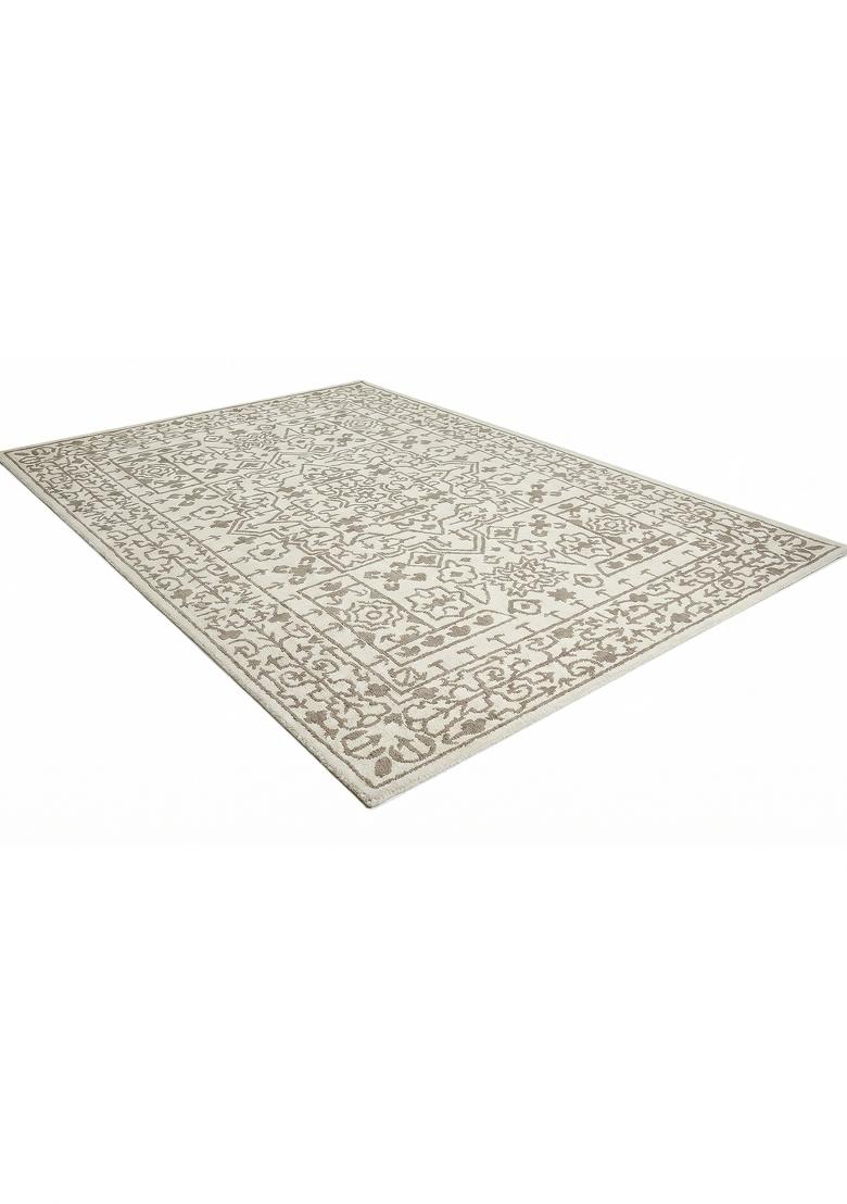 Saffron Rugs Hand Tufted Ivory Cream Geometric Transitional Rectangular Wool Area Rug - Indya