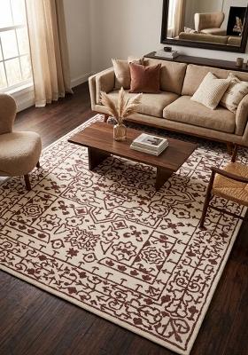 Saffron Rugs Hand Tufted Ivory Rose Geometric Transitional Rectangular Wool Area Rug