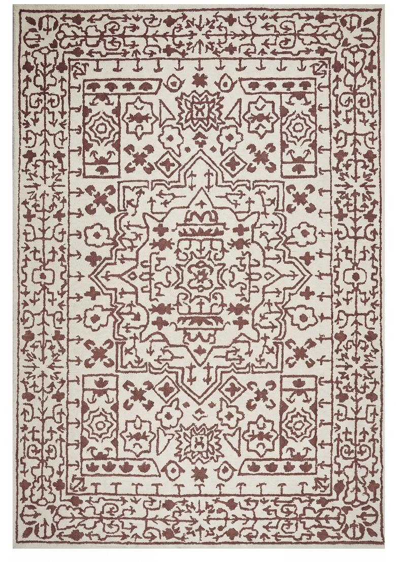 Saffron Rugs Hand Tufted Ivory Rose Geometric Transitional Rectangular Wool Area Rug - Indya