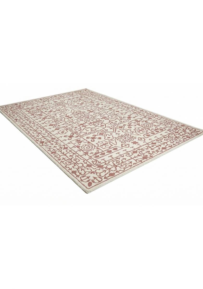 Saffron Rugs Hand Tufted Ivory Rose Geometric Transitional Rectangular Wool Area Rug - Indya