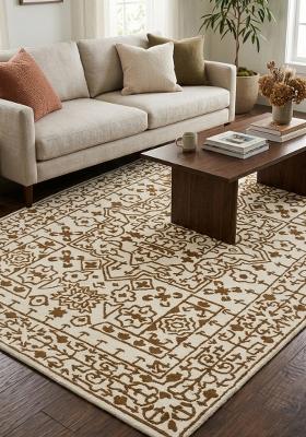 Saffron Rugs Hand Tufted Ivory Brown Geometric Transitional Rectangular Wool Area Rug