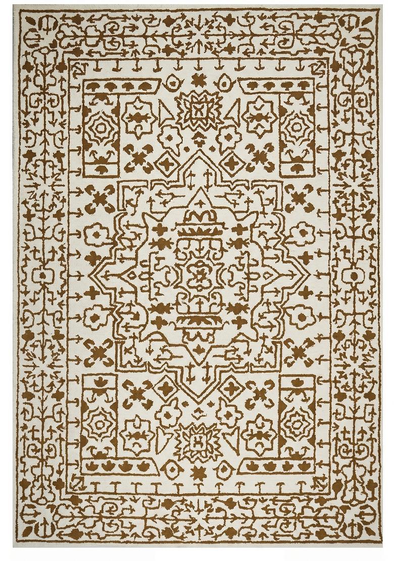 Saffron Rugs Hand Tufted Ivory Brown Geometric Transitional Rectangular Wool Area Rug - Indya