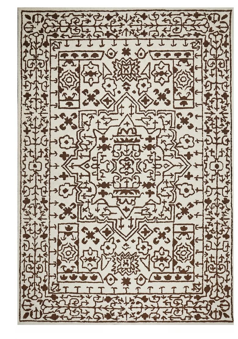 Saffron Rugs Hand Tufted Ivory and Brown Geometric Transitional Rectangular Wool Area Rug - Indya