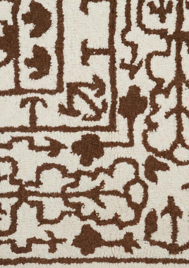 Saffron Rugs Hand Tufted Ivory and Brown Geometric Transitional Rectangular Wool Area Rug - Indya