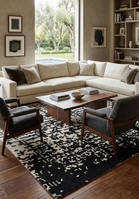 Saffron Rugs Hand Tufted Black and White Geometric Contemporary Rectangular Wool Area Rug