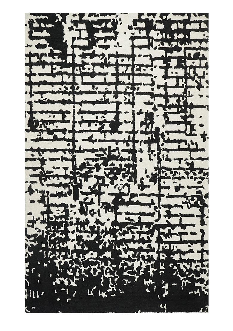 Saffron Rugs Hand Tufted Black and White Geometric Contemporary Rectangular Wool Area Rug - Indya