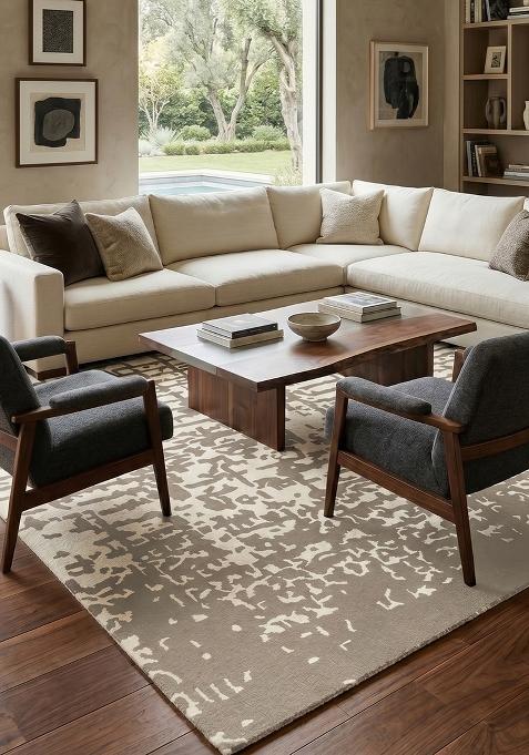 Saffron Rugs Hand Tufted Grey Geometric Contemporary Rectangular Wool Area Rug