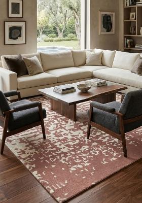 Saffron Rugs Hand Tufted Dusty Rose Geometric Contemporary Rectangular Wool Area Rug