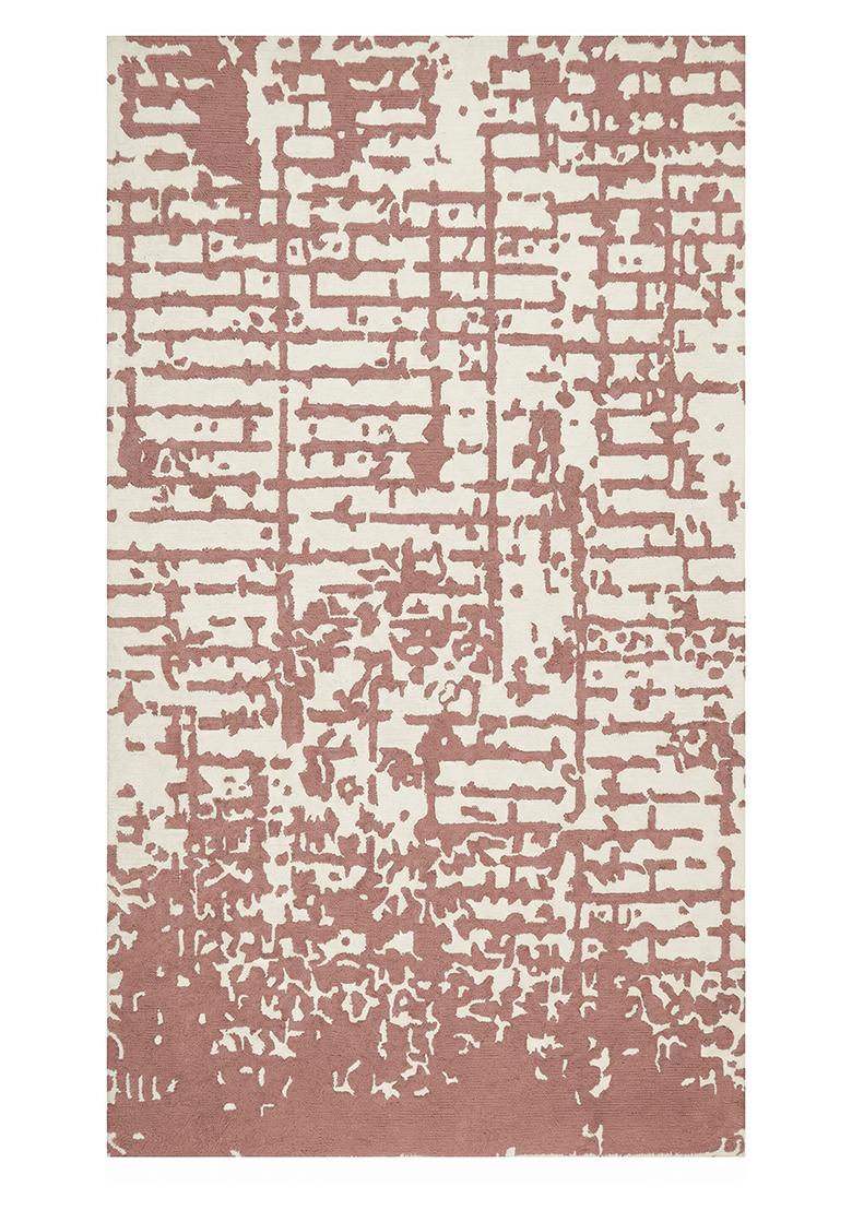 Saffron Rugs Hand Tufted Dusty Rose Geometric Contemporary Rectangular Wool Area Rug - Indya
