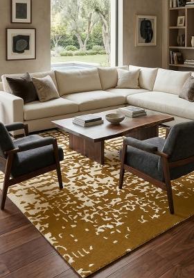 Saffron Rugs Hand Tufted Gold Geometric Contemporary Rectangular Wool Area Rug