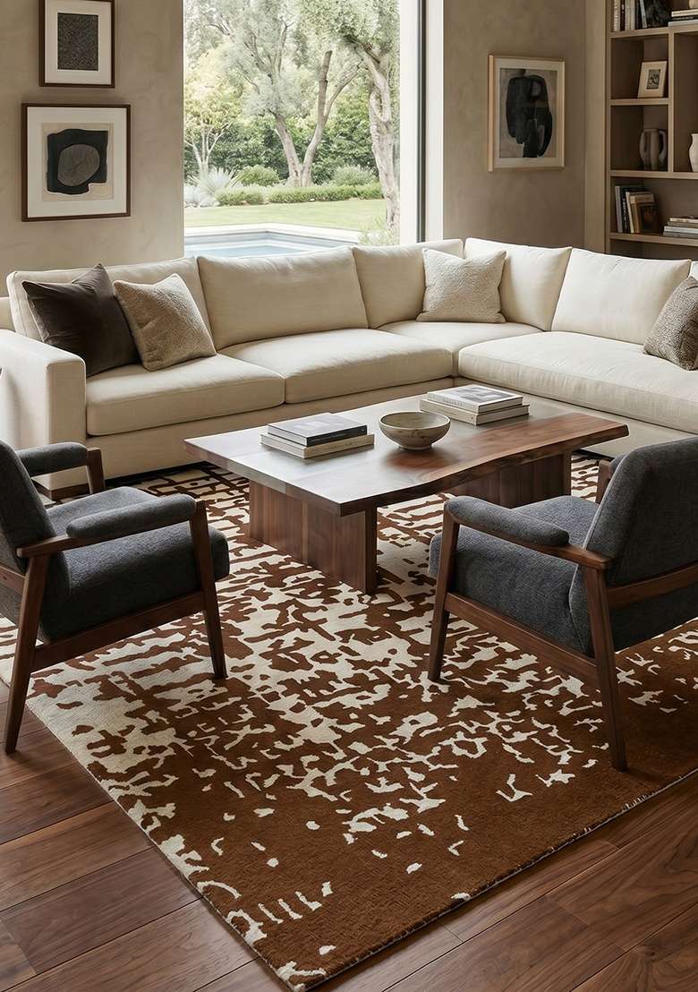 Saffron Rugs Hand-Tufted 100% Wool Area Rug | Brown Rectangular Rug | Cotton Backing | Contemporary Geometric Home Decor Carpet for Living Room Bedroom - Indya