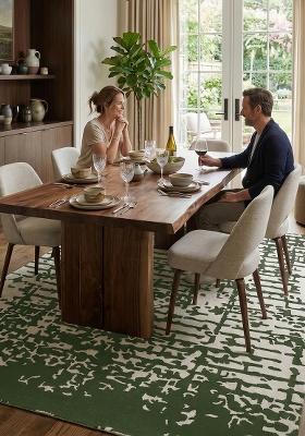 Saffron Rugs Hand Tufted Olive Green Geometric Contemporary Rectangular Wool Area Rug