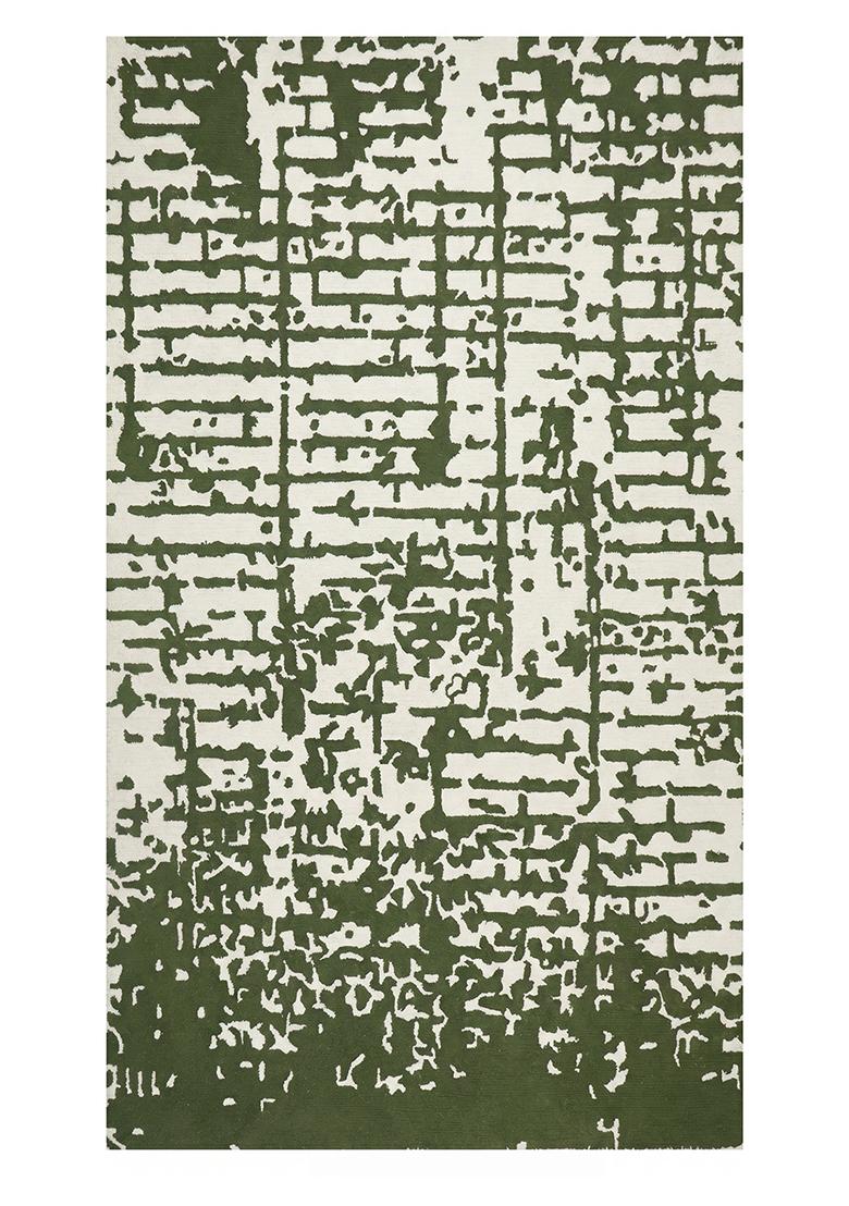 Saffron Rugs Hand Tufted Olive Green Geometric Contemporary Rectangular Wool Area Rug - Indya