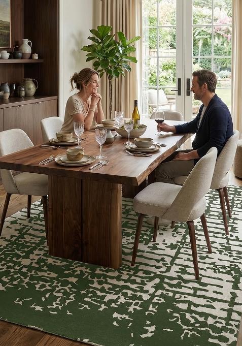 Saffron Rugs Hand Tufted Olive Green Geometric Contemporary Rectangular Wool Area Rug