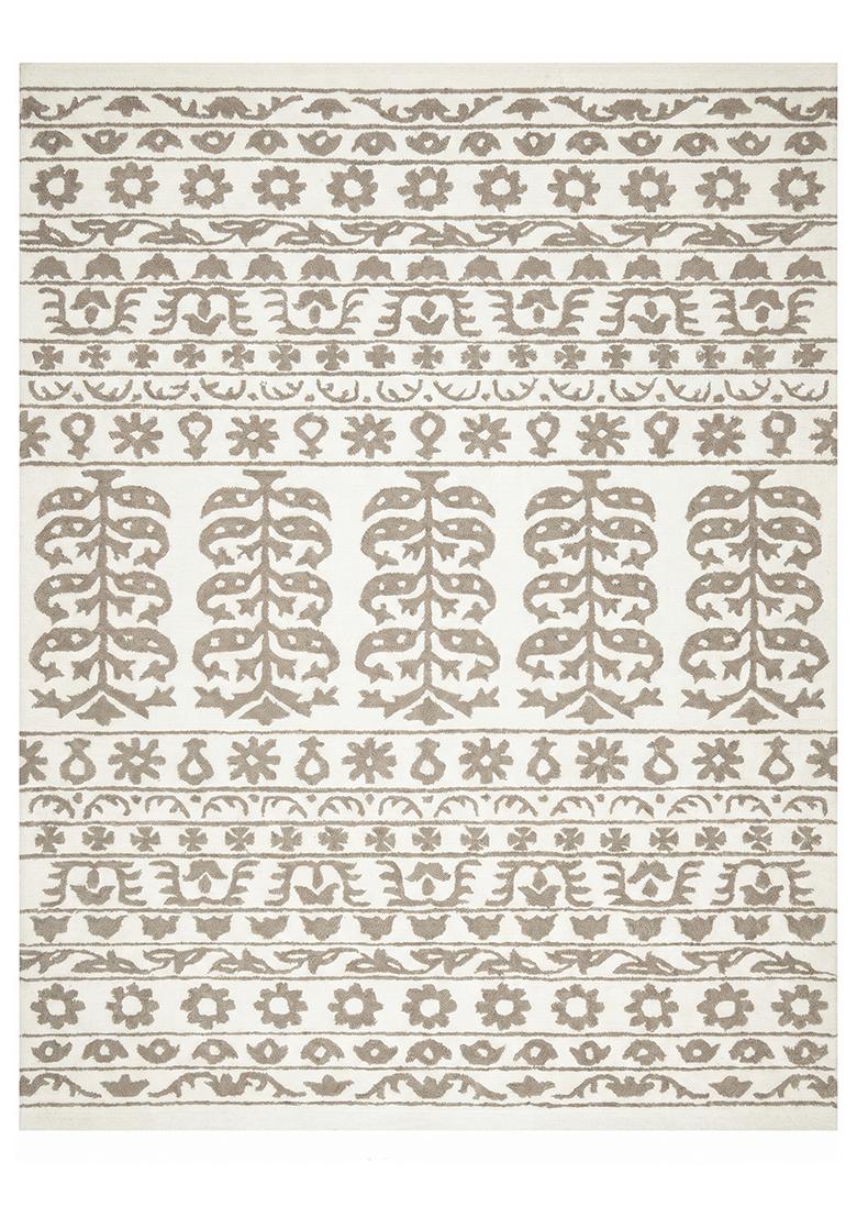 Saffron Rugs Hand Tufted Beige Floral Bohemian Rectangular Wool Area Rug - Indya