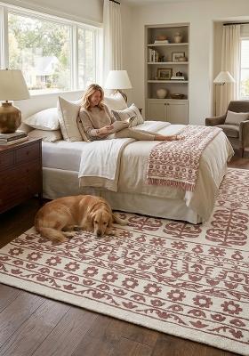 Saffron Rugs Hand Tufted Dusty Rose Floral Bohemian Rectangular Wool Area Rug