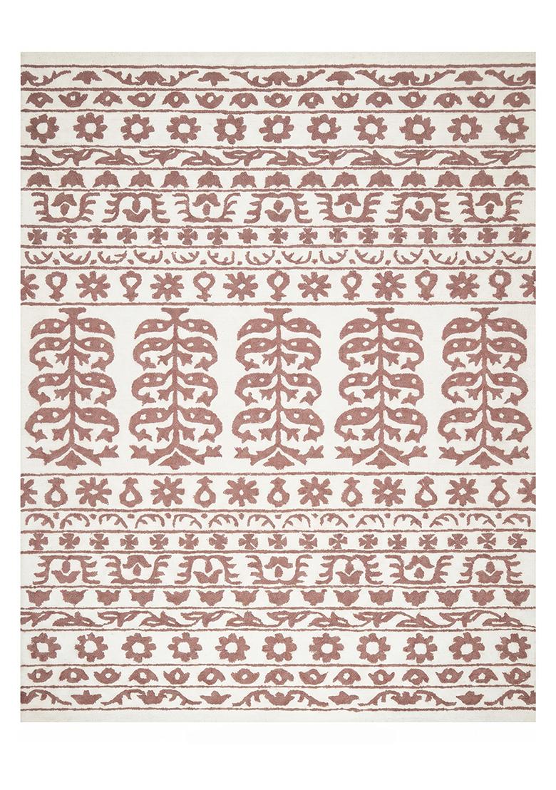 Saffron Rugs Hand Tufted Dusty Rose Floral Bohemian Rectangular Wool Area Rug - Indya