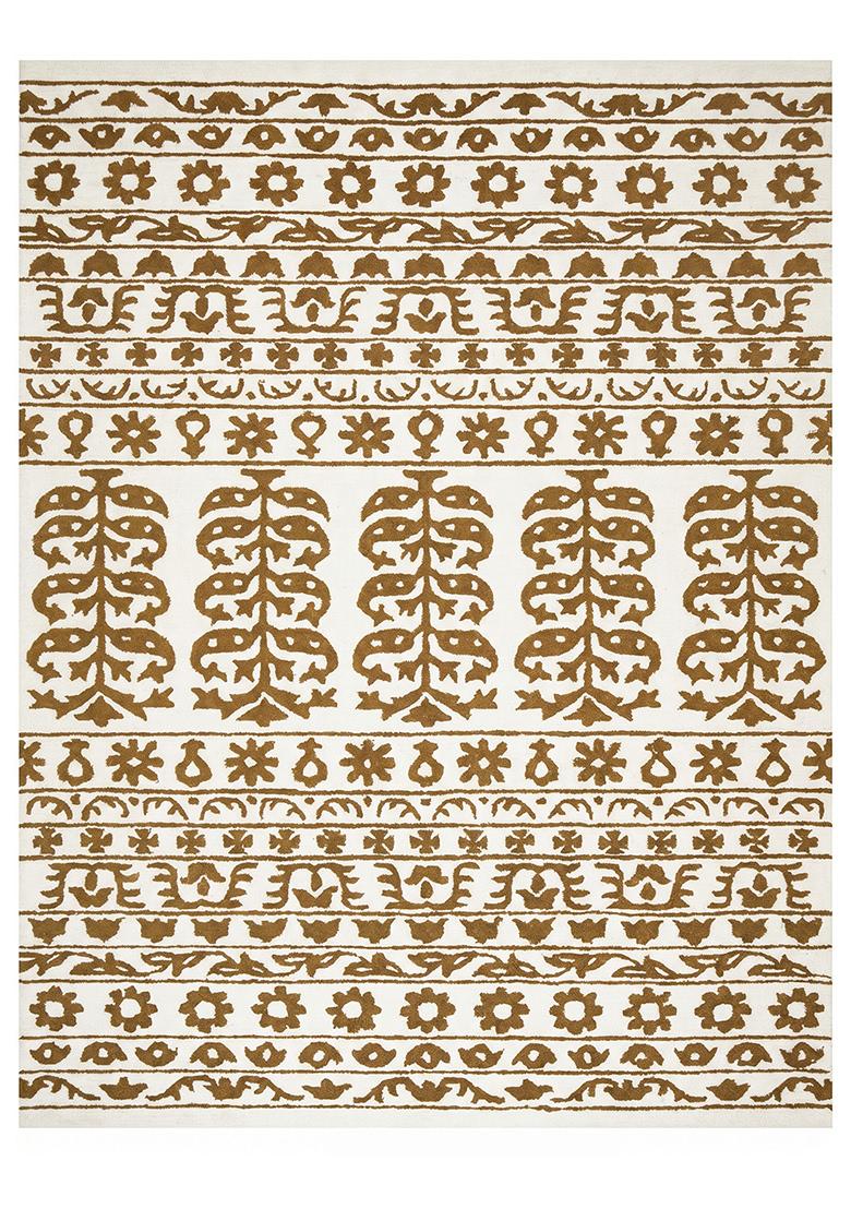 Saffron Rugs Hand Tufted Gold Floral Bohemian Rectangular Wool Area Rug - Indya