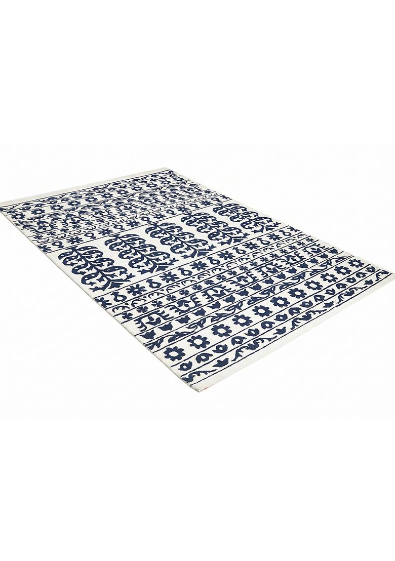 Saffron Rugs Hand Tufted Navy Blue Floral Bohemian Rectangular Wool Area Rug - Indya