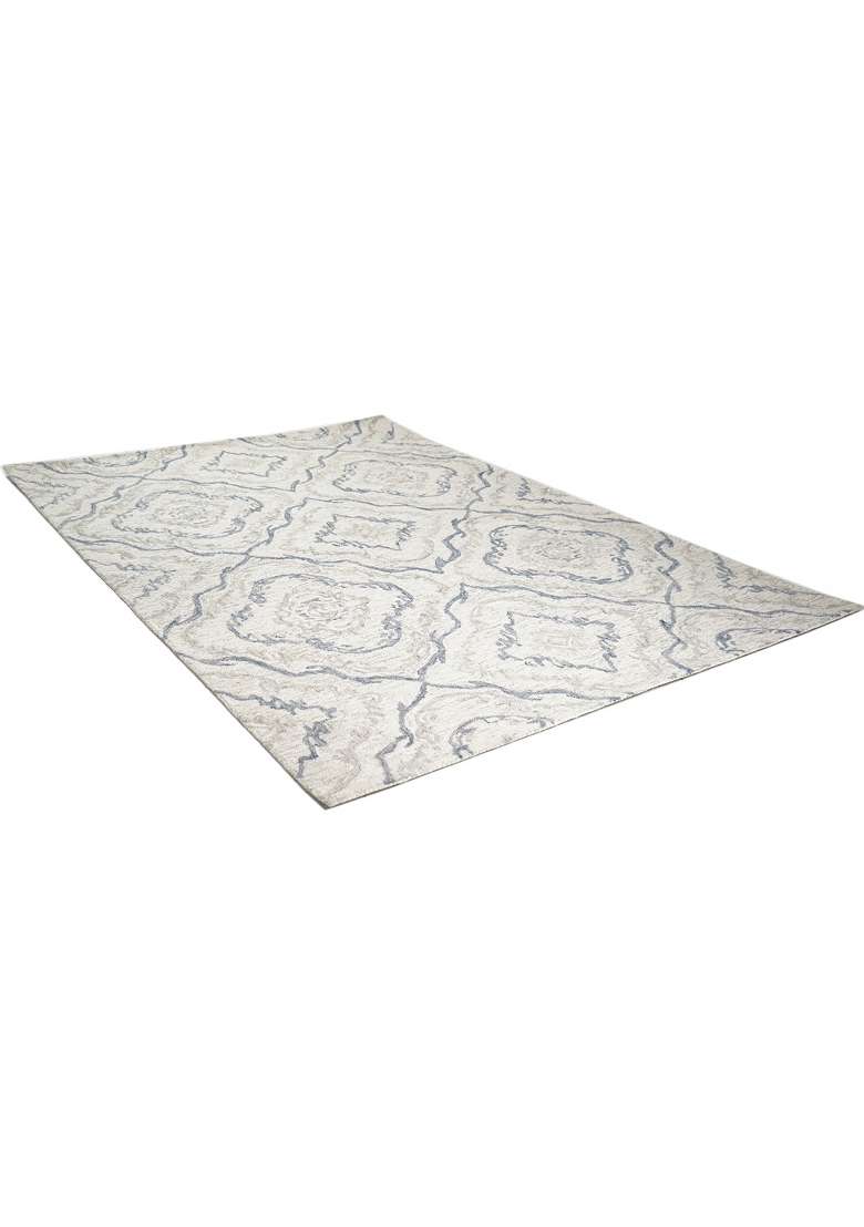 Saffron Rugs Hand-Tufted 100% Wool Area Rug | Ivory Blue Grey Rectangular Rug | Cotton Backing | Transitional Trellis Home Decor Carpet for Living Room - Indya