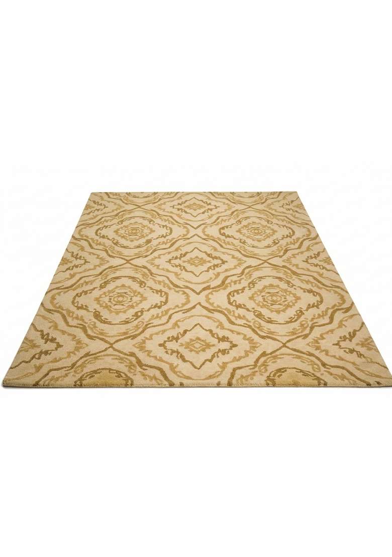 Saffron Rugs Hand-Tufted 100% Wool Area Rug | Ivory Gold Rectangular Rug | Cotton Backing | Transitional Trellis Home Decor Carpet for Living Room - Indya