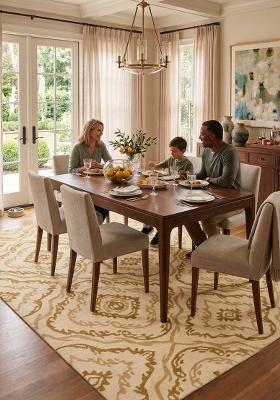 Saffron Rugs Hand Tufted Ivory Gold Trellis Transitional Rectangular Wool Area Rug
