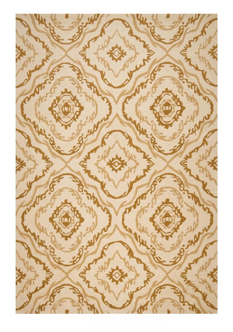 Saffron Rugs Hand Tufted Ivory Gold Trellis Transitional Rectangular Wool Area Rug - Indya