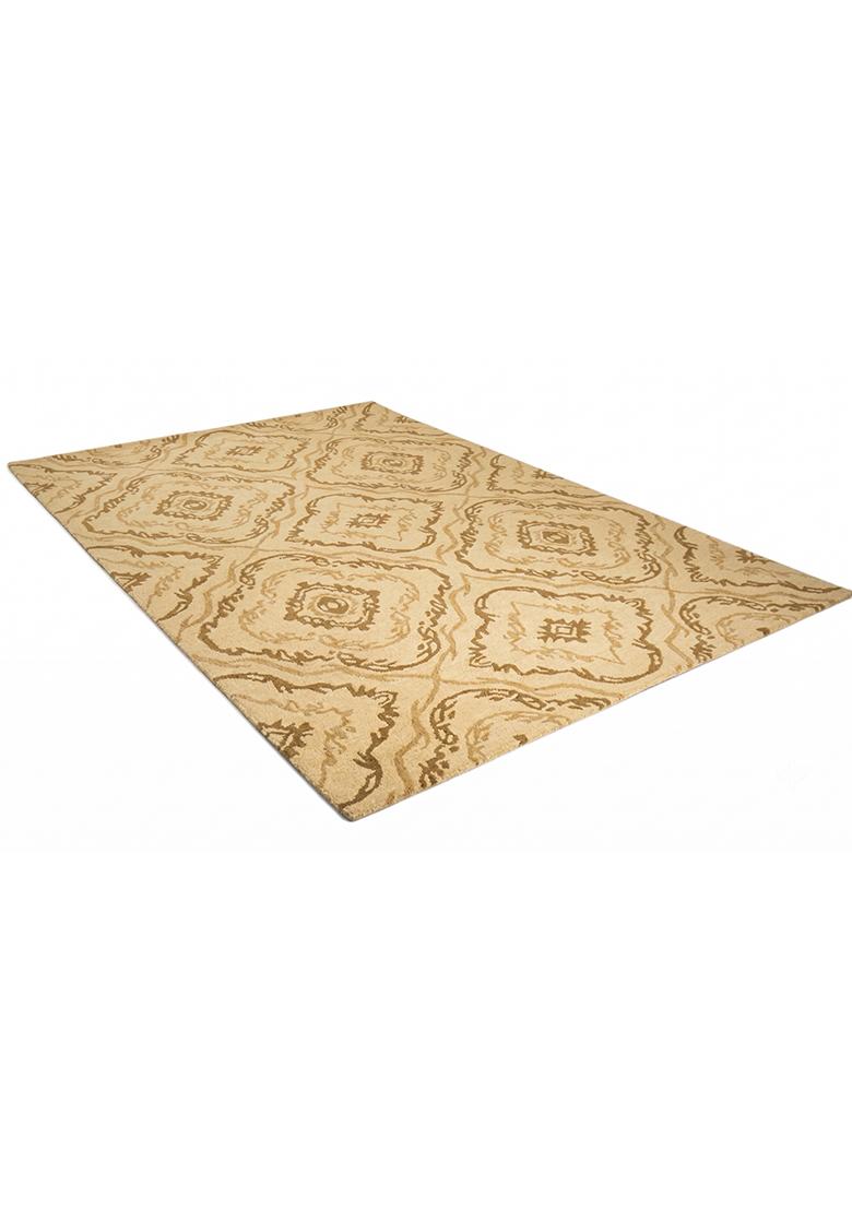 Saffron Rugs Hand Tufted Ivory Gold Trellis Transitional Rectangular Wool Area Rug - Indya