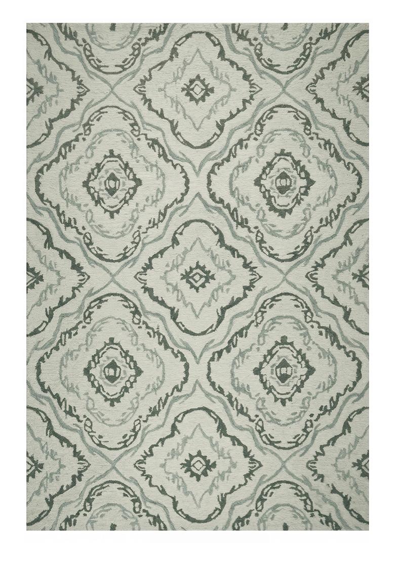 Saffron Rugs Hand Tufted Sage Green Trellis Transitional Rectangular Wool Area Rug - Indya