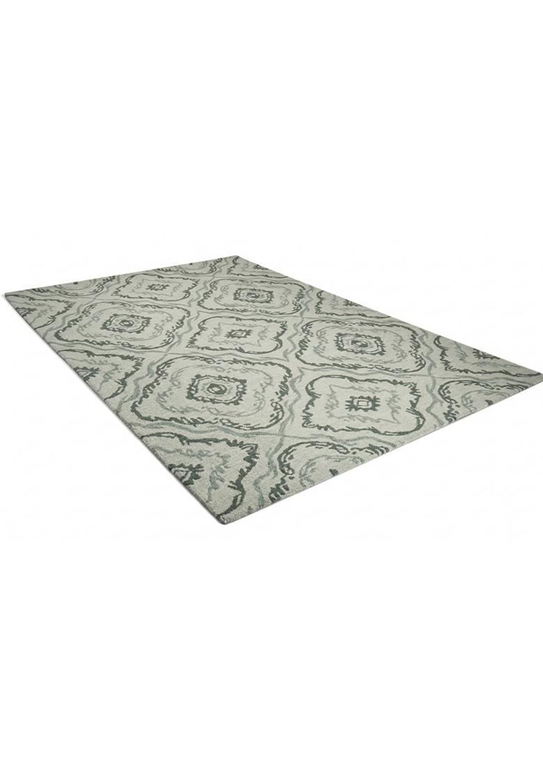 Saffron Rugs Hand Tufted Sage Green Trellis Transitional Rectangular Wool Area Rug - Indya