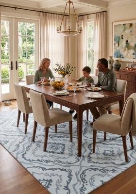 Saffron Rugs Hand Tufted Light Blue Trellis Transitional Rectangular Wool Area Rug