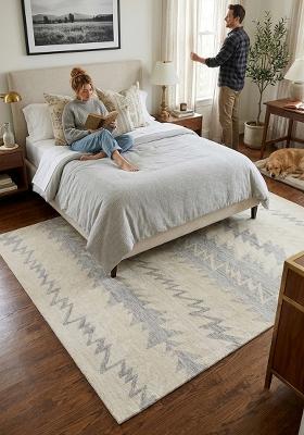 Saffron Rugs Hand Tufted Cream Geometric Transitional Rectangular Wool Area Rug