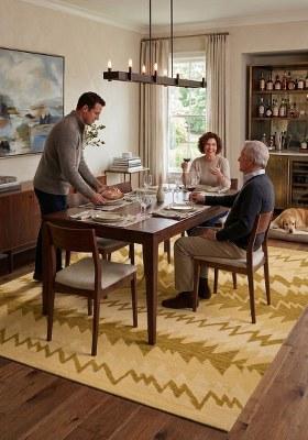Saffron Rugs Hand Tufted Gold Geometric Transitional Rectangular Wool Area Rug